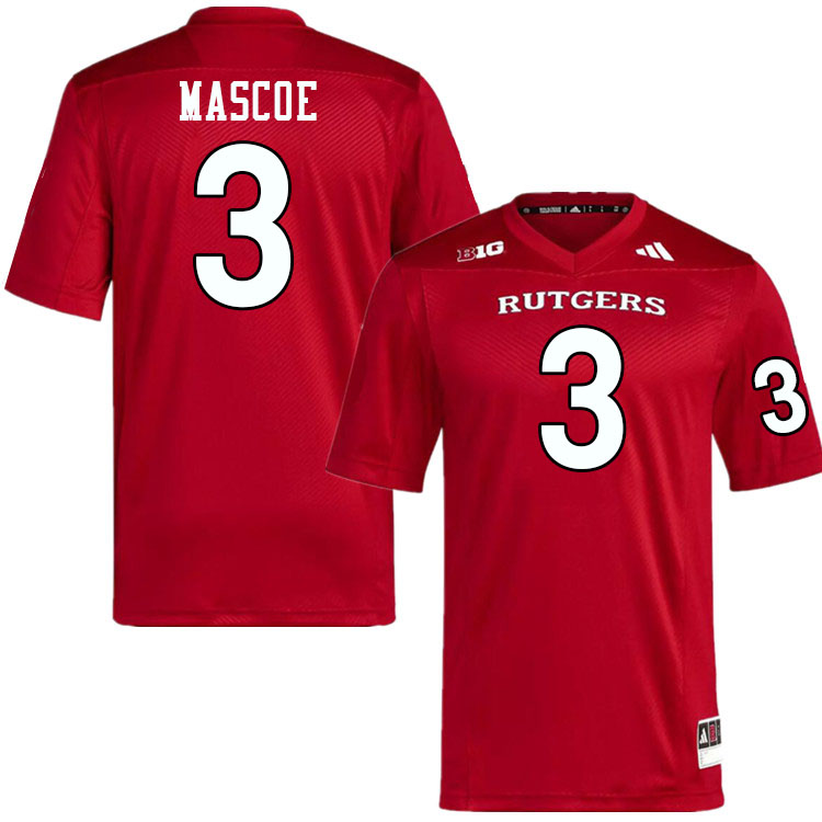 Men #3 Bo Mascoe Rutgers Scarlet Knights 2024 College Football Jerseys Stitched-Scarlet